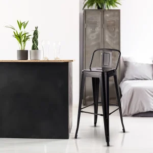 Piso Taburete Tolix Con Respaldo - Negro