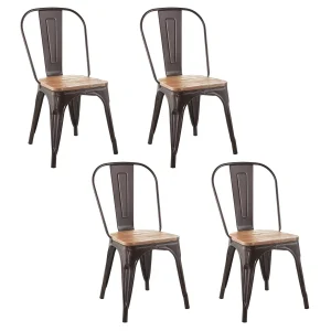 Set x 4 Sillas De Comedor Tolix Vintage Asiento Madera Café