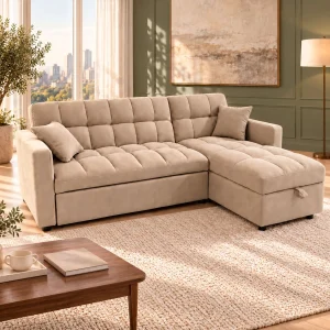 Sofá Cama Seccional Siena 3 Cuerpos Beige