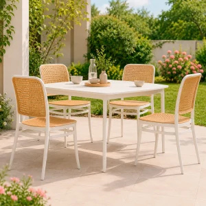 Set x 4 Sillas Terraza Plástica Cairo Blanca-Beige Grande